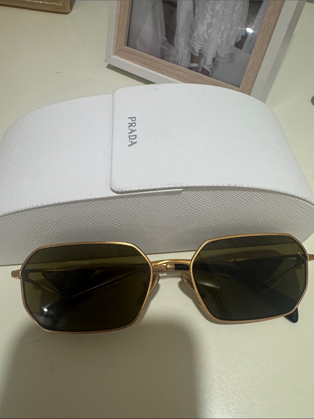 Prada Gold Metal Sunglasses with Dark Green Lenses - Picture 1 of 3